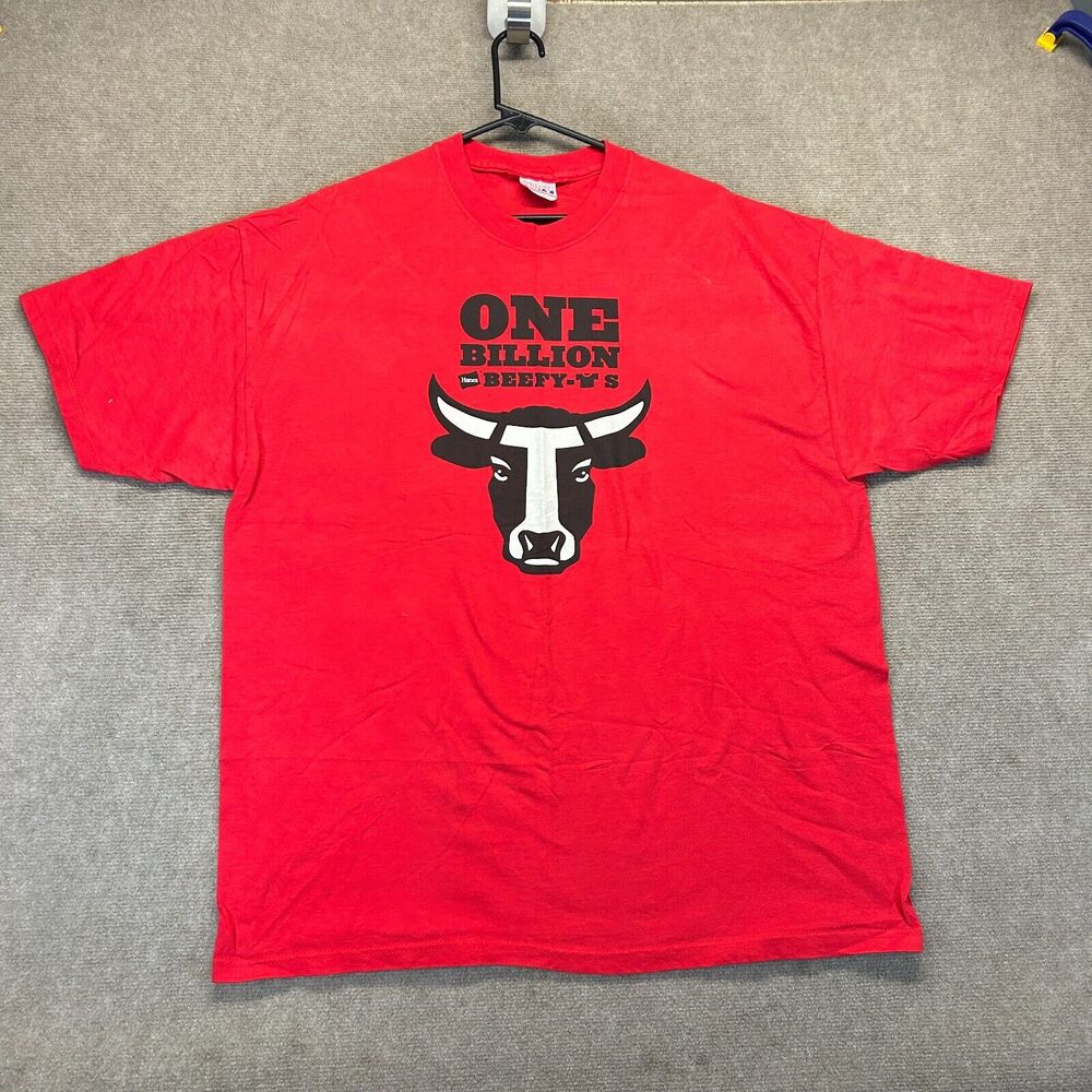 Hanes One Billion Beefy-Ts T Shirt Adult XL Red Short Sleeve Vintage Bull Cotton